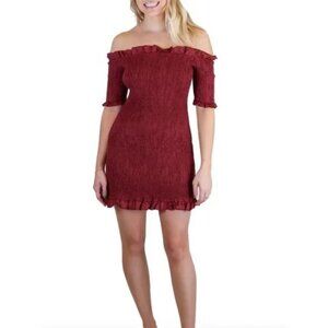 GEORGIE Smocked Poplin Mini Dress in Cranberry NEW